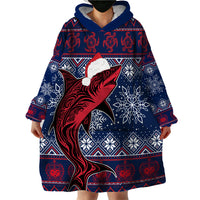 Samoa Manuia Le Kirisimasi Wearable Blanket Hoodie Samoan Fishing Tribal Pattern Christmas Vibe LT9 - Polynesian Pride