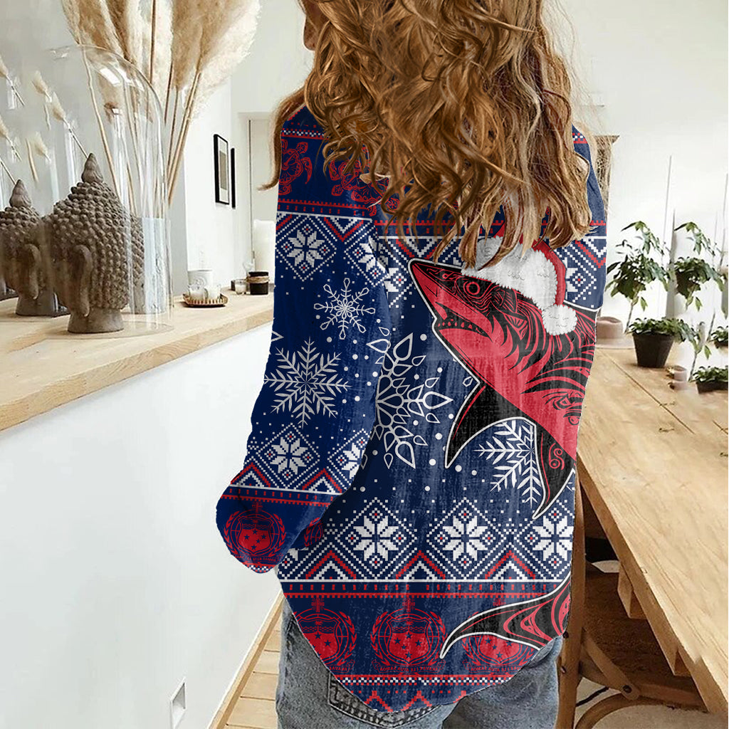 Samoa Manuia Le Kirisimasi Women Casual Shirt Samoan Fishing Tribal Pattern Christmas Vibe LT9 - Polynesian Pride