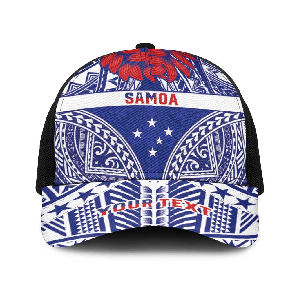 Personalised Toa Samoa Rugby Spirit Baseball Net Cap Blue Samoan Tribal Pattern - Polynesian Pride