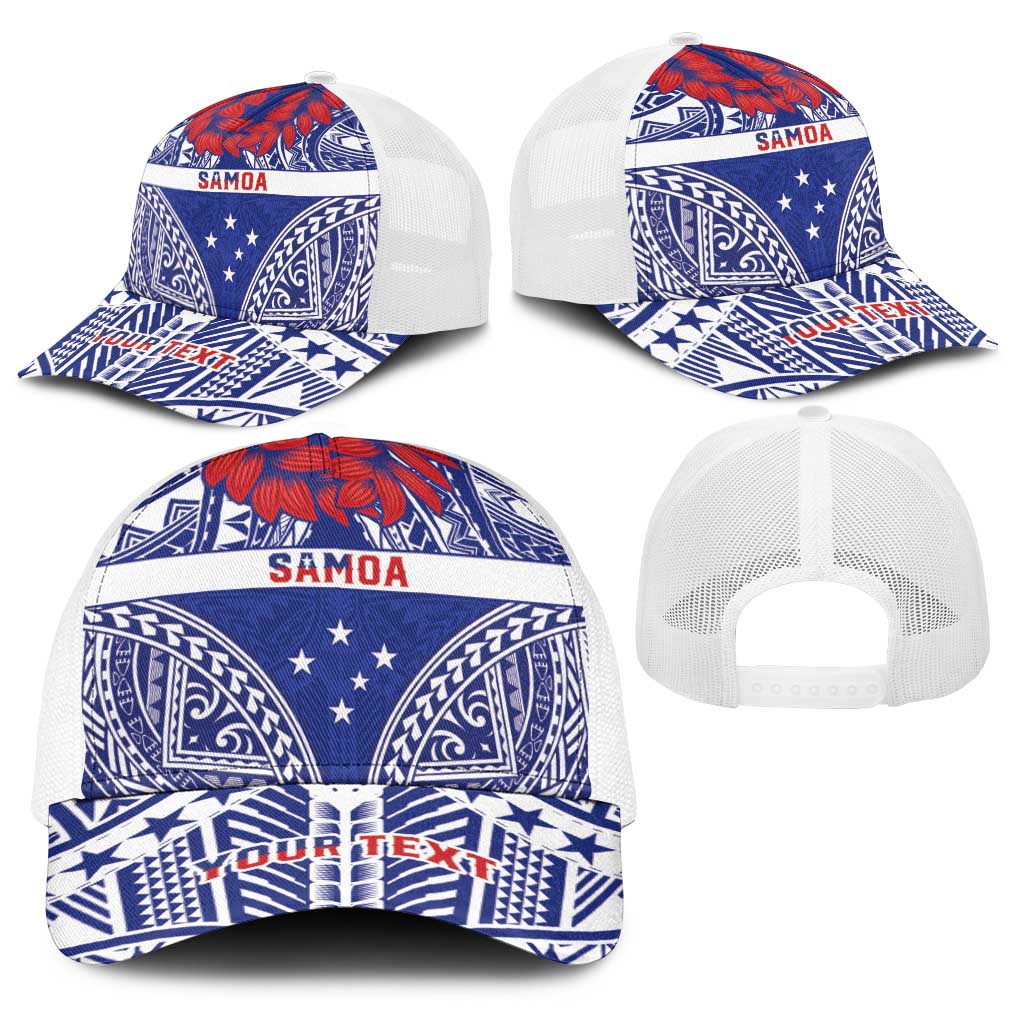 Personalised Toa Samoa Rugby Spirit Baseball Net Cap Blue Samoan Tribal Pattern - Polynesian Pride