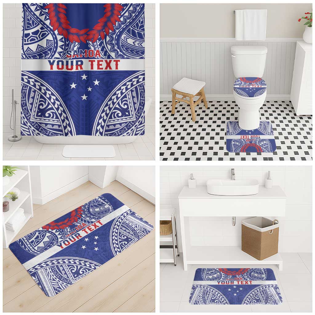 Personalised Toa Samoa Rugby Spirit Bathroom Set Blue Samoan Tribal Pattern - Polynesian Pride