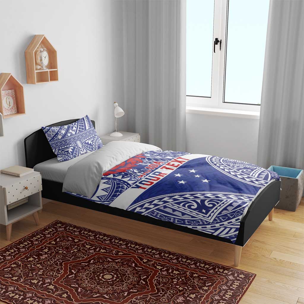 Personalised Toa Samoa Rugby Spirit Bedding Set Blue Samoan Tribal Pattern - Polynesian Pride