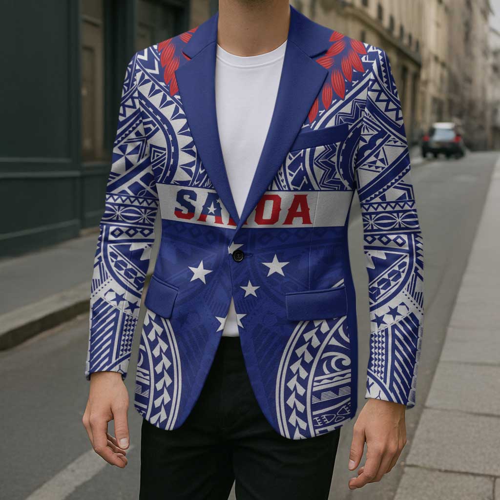 Personalised Toa Samoa Rugby Spirit Blazer Blue Samoan Tribal Pattern - Polynesian Pride