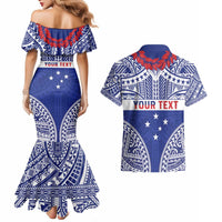 Personalised Toa Samoa Rugby Spirit Couples Matching Mermaid Dress and Hawaiian Shirt Blue Samoan Tribal Pattern LT9 - Polynesian Pride