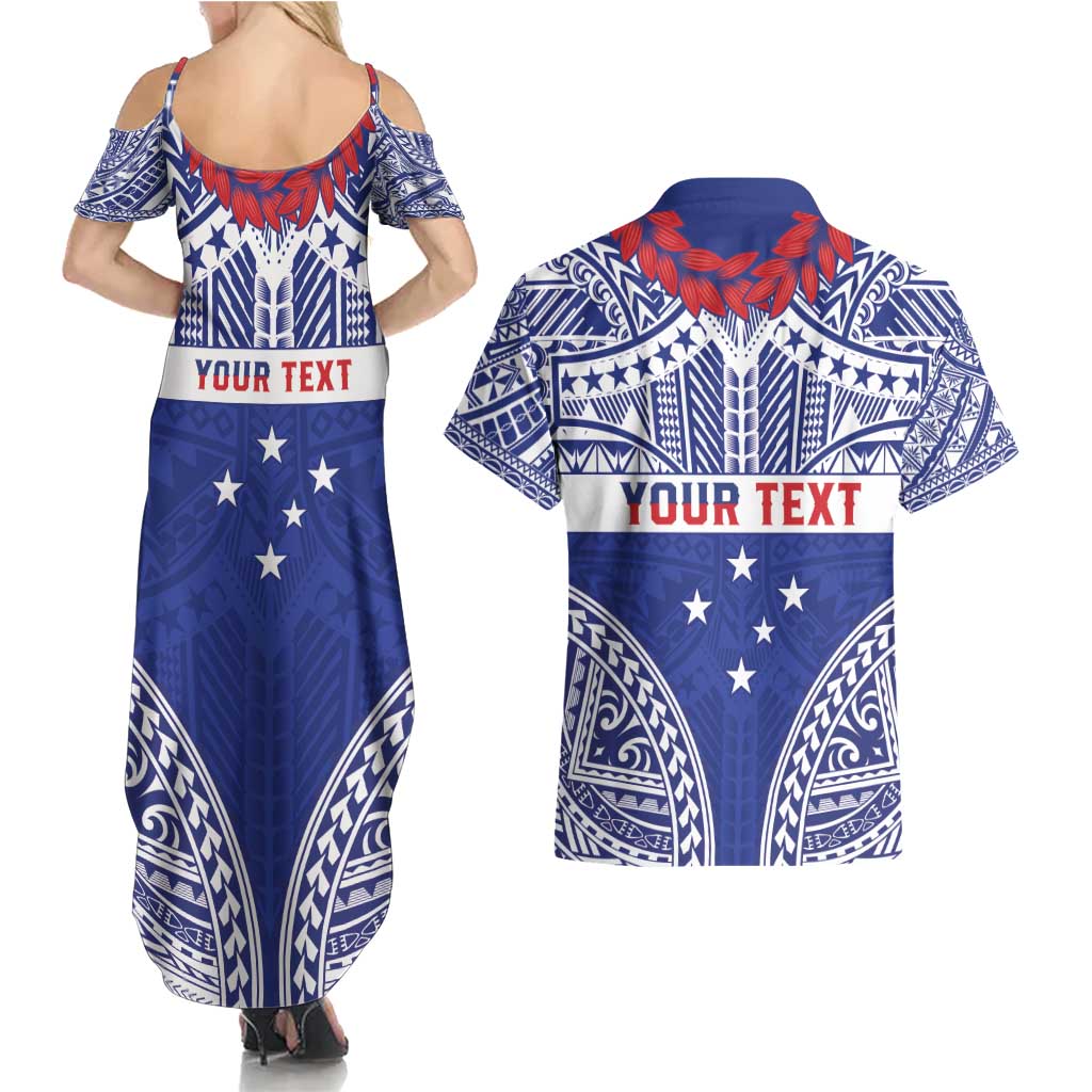 Personalised Toa Samoa Rugby Spirit Couples Matching Summer Maxi Dress and Hawaiian Shirt Blue Samoan Tribal Pattern LT9 - Polynesian Pride