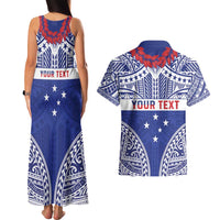 Personalised Toa Samoa Rugby Spirit Couples Matching Tank Maxi Dress and Hawaiian Shirt Blue Samoan Tribal Pattern LT9 - Polynesian Pride