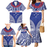 Personalised Toa Samoa Rugby Spirit Family Matching Mermaid Dress and Hawaiian Shirt Blue Samoan Tribal Pattern LT9 - Polynesian Pride