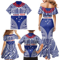 Personalised Toa Samoa Rugby Spirit Family Matching Mermaid Dress and Hawaiian Shirt Blue Samoan Tribal Pattern LT9 - Polynesian Pride