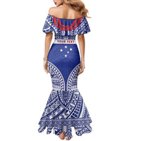 Personalised Toa Samoa Rugby Spirit Family Matching Mermaid Dress and Hawaiian Shirt Blue Samoan Tribal Pattern LT9 - Polynesian Pride
