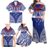 Personalised Toa Samoa Rugby Spirit Family Matching Off Shoulder Maxi Dress and Hawaiian Shirt Blue Samoan Tribal Pattern LT9 - Polynesian Pride