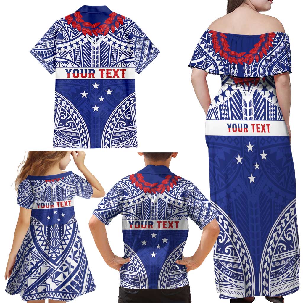 Personalised Toa Samoa Rugby Spirit Family Matching Off Shoulder Maxi Dress and Hawaiian Shirt Blue Samoan Tribal Pattern LT9 - Polynesian Pride