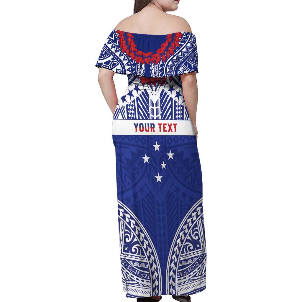 Personalised Toa Samoa Rugby Spirit Family Matching Off Shoulder Maxi Dress and Hawaiian Shirt Blue Samoan Tribal Pattern LT9 - Polynesian Pride
