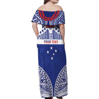 Personalised Toa Samoa Rugby Spirit Family Matching Off Shoulder Maxi Dress and Hawaiian Shirt Blue Samoan Tribal Pattern LT9 - Polynesian Pride