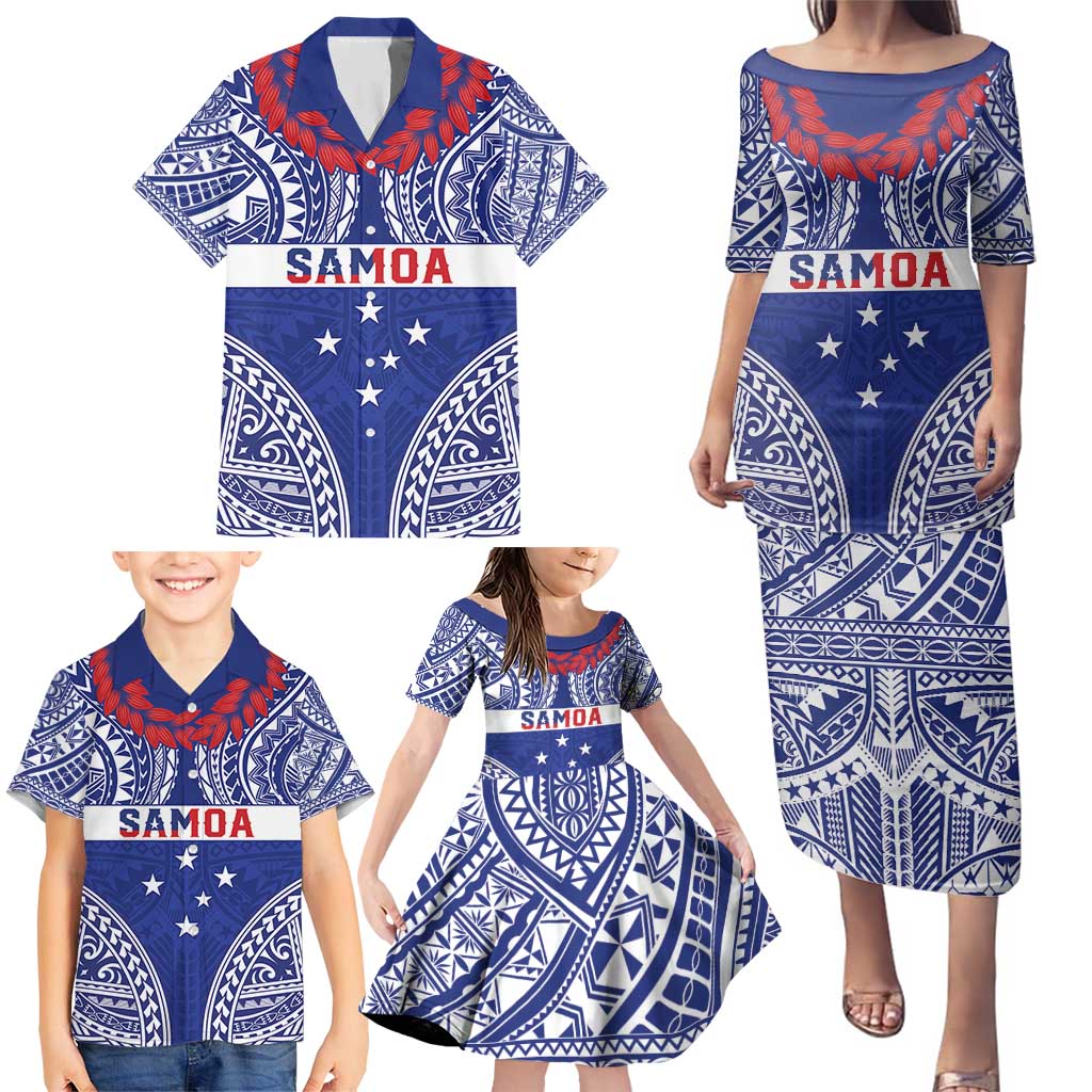 Personalised Toa Samoa Rugby Spirit Family Matching Puletasi and Hawaiian Shirt Blue Samoan Tribal Pattern LT9 - Polynesian Pride