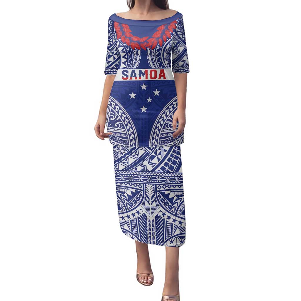 Personalised Toa Samoa Rugby Spirit Family Matching Puletasi and Hawaiian Shirt Blue Samoan Tribal Pattern LT9 Mom's Dress Blue - Polynesian Pride