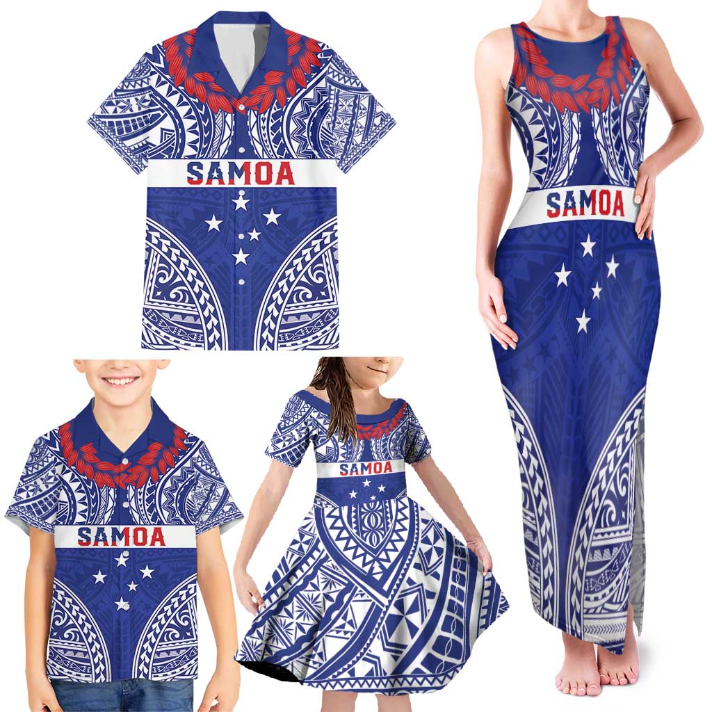Personalised Toa Samoa Rugby Spirit Family Matching Tank Maxi Dress and Hawaiian Shirt Blue Samoan Tribal Pattern LT9 - Polynesian Pride