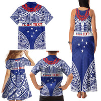 Personalised Toa Samoa Rugby Spirit Family Matching Tank Maxi Dress and Hawaiian Shirt Blue Samoan Tribal Pattern LT9 - Polynesian Pride