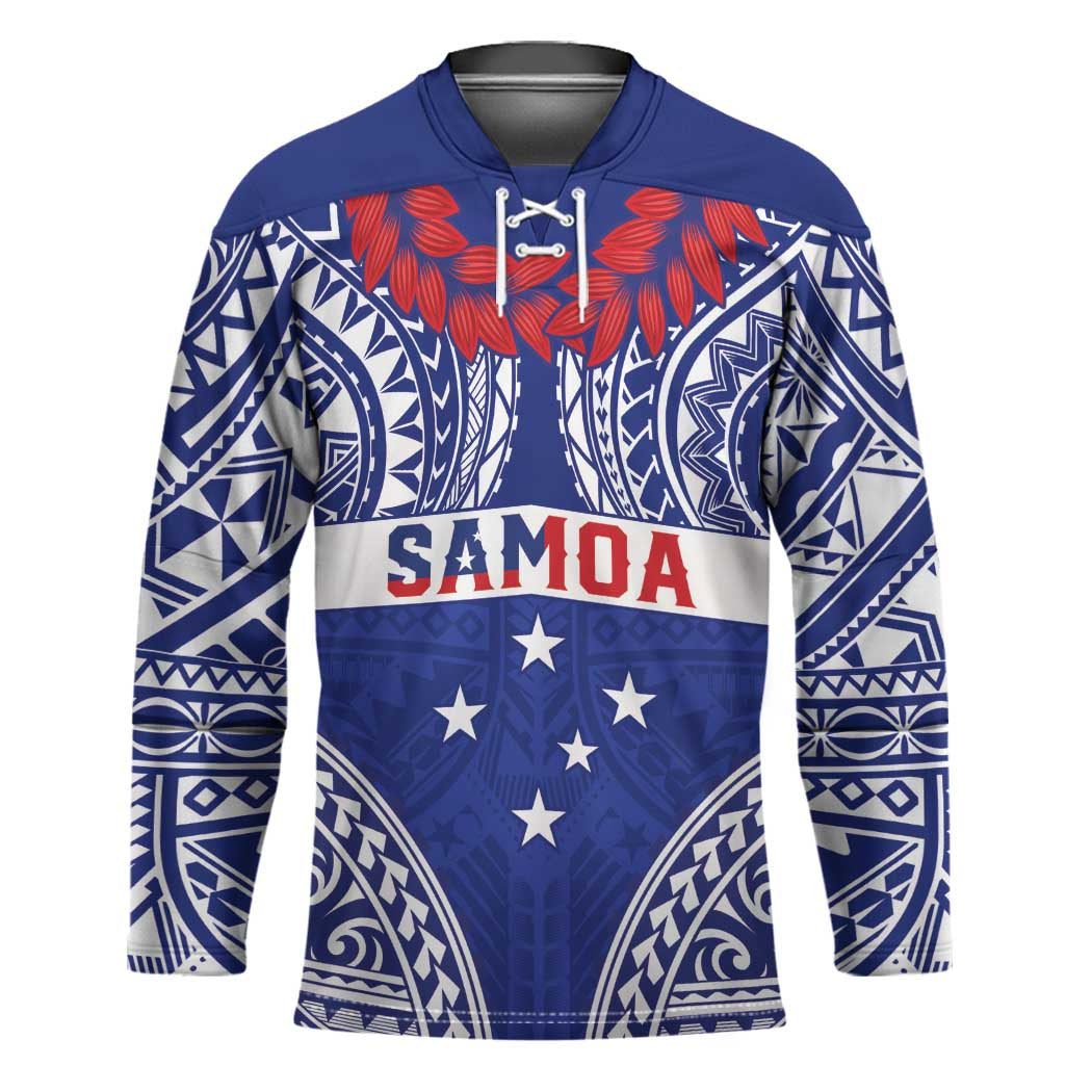 Personalised Toa Samoa Rugby Spirit Hockey Jersey Blue Samoan Tribal Pattern - Polynesian Pride