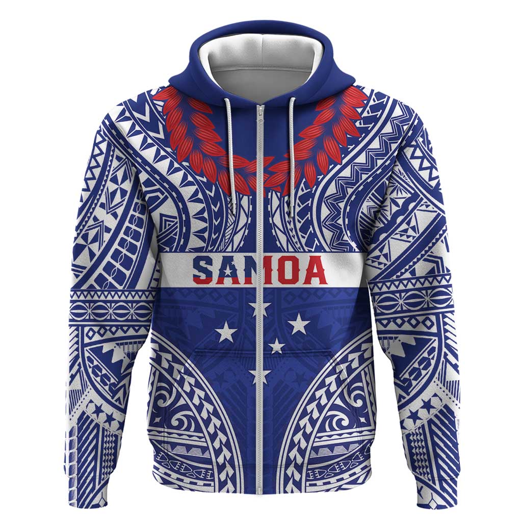 Personalised Toa Samoa Rugby Spirit Hoodie Blue Samoan Tribal Pattern - Polynesian Pride