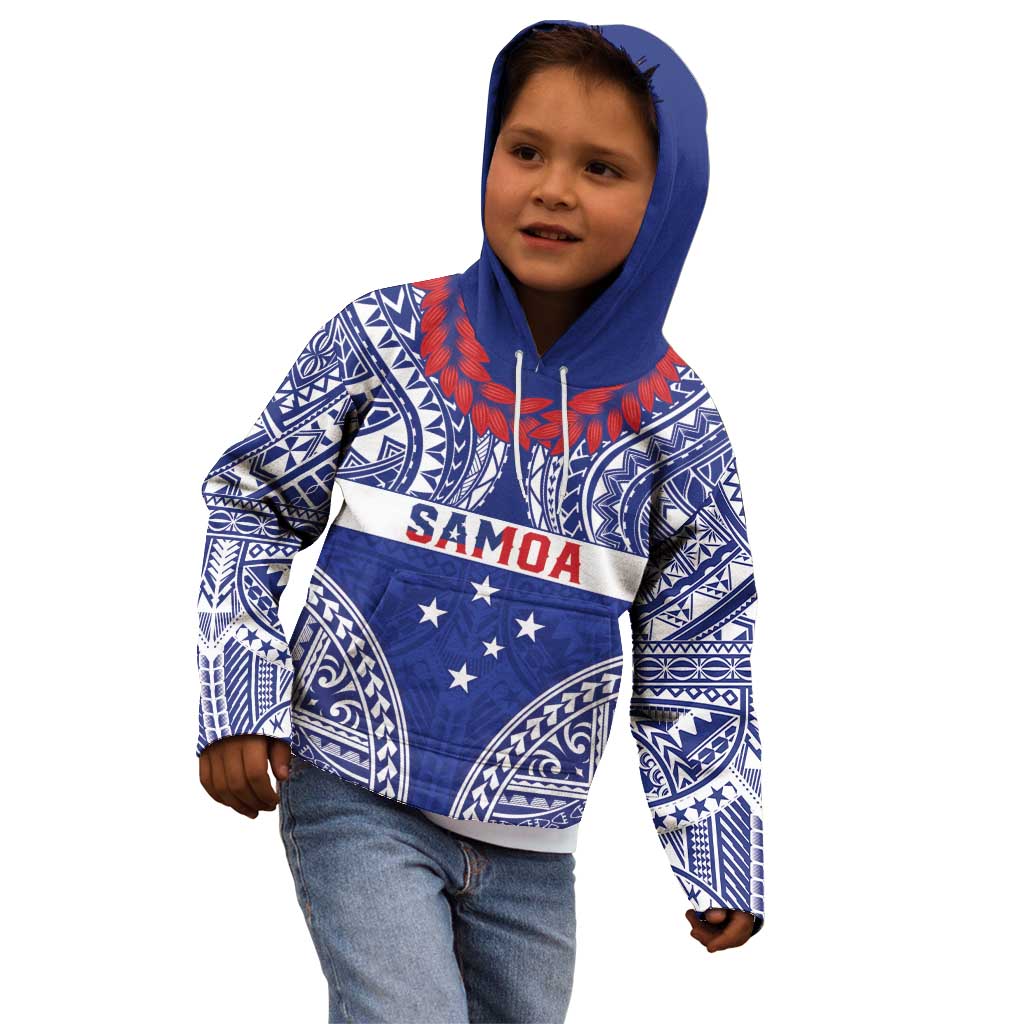 Personalised Toa Samoa Rugby Spirit Kid Hoodie Blue Samoan Tribal Pattern - Polynesian Pride