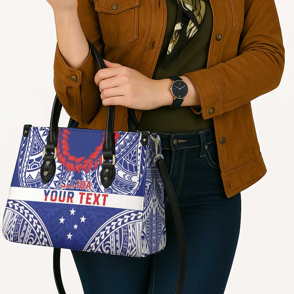 Personalised Toa Samoa Rugby Spirit Leather Bag Blue Samoan Tribal Pattern LT9 - Polynesian Pride