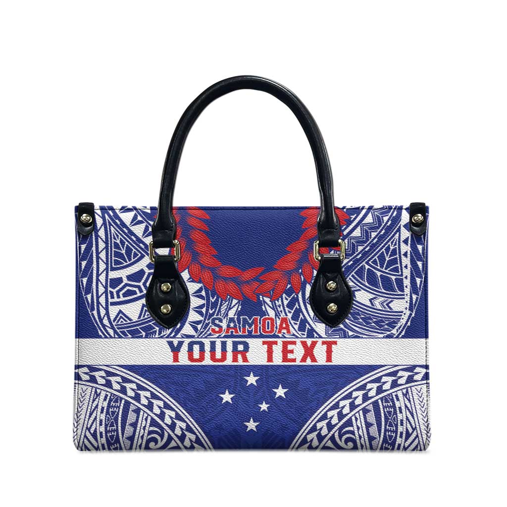 Personalised Toa Samoa Rugby Spirit Leather Bag Blue Samoan Tribal Pattern LT9 - Polynesian Pride