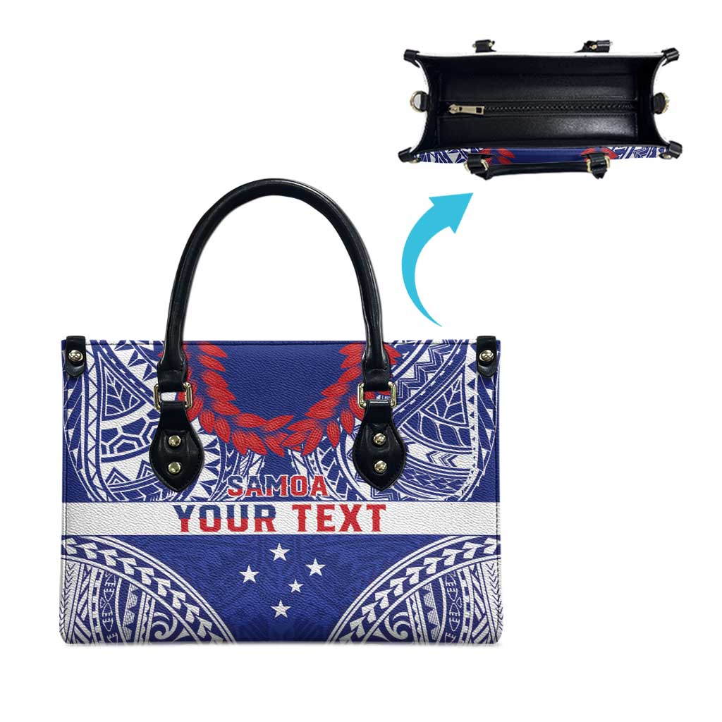 Personalised Toa Samoa Rugby Spirit Leather Bag Blue Samoan Tribal Pattern LT9 - Polynesian Pride