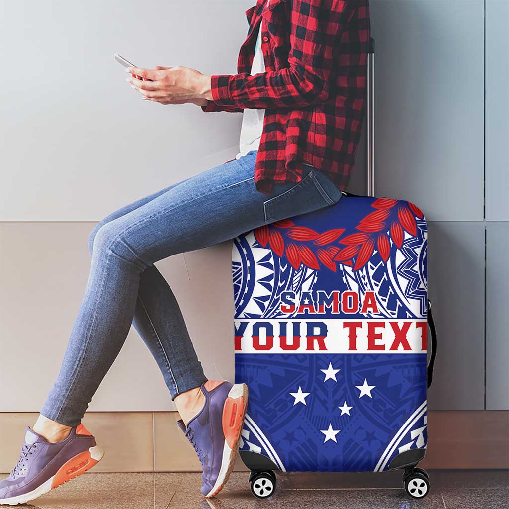 Personalised Toa Samoa Rugby Spirit Luggage Cover Blue Samoan Tribal Pattern - Polynesian Pride