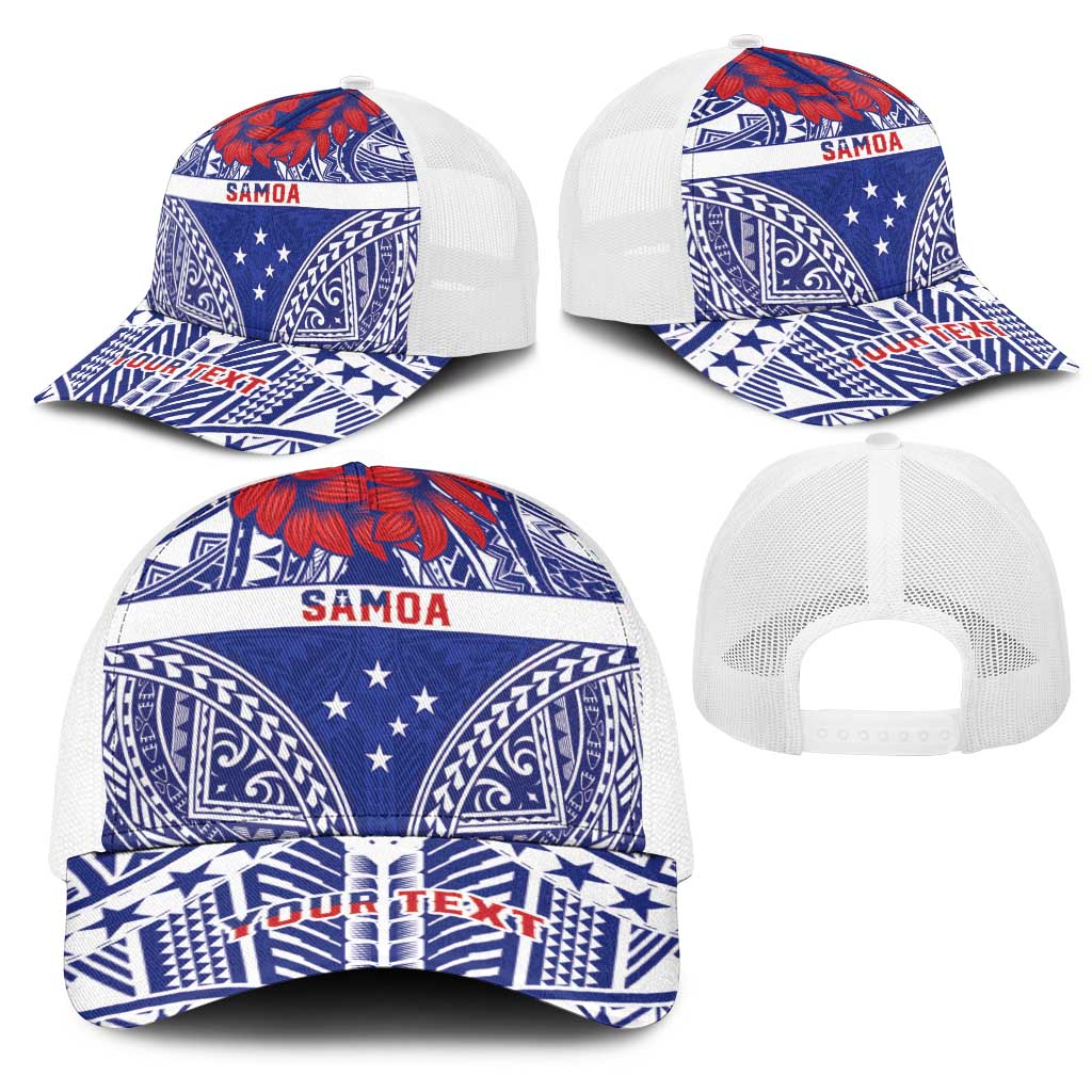 Personalised Toa Samoa Rugby Spirit Mesh Trucker Cap Blue Samoan Tribal Pattern LT9 - Polynesian Pride