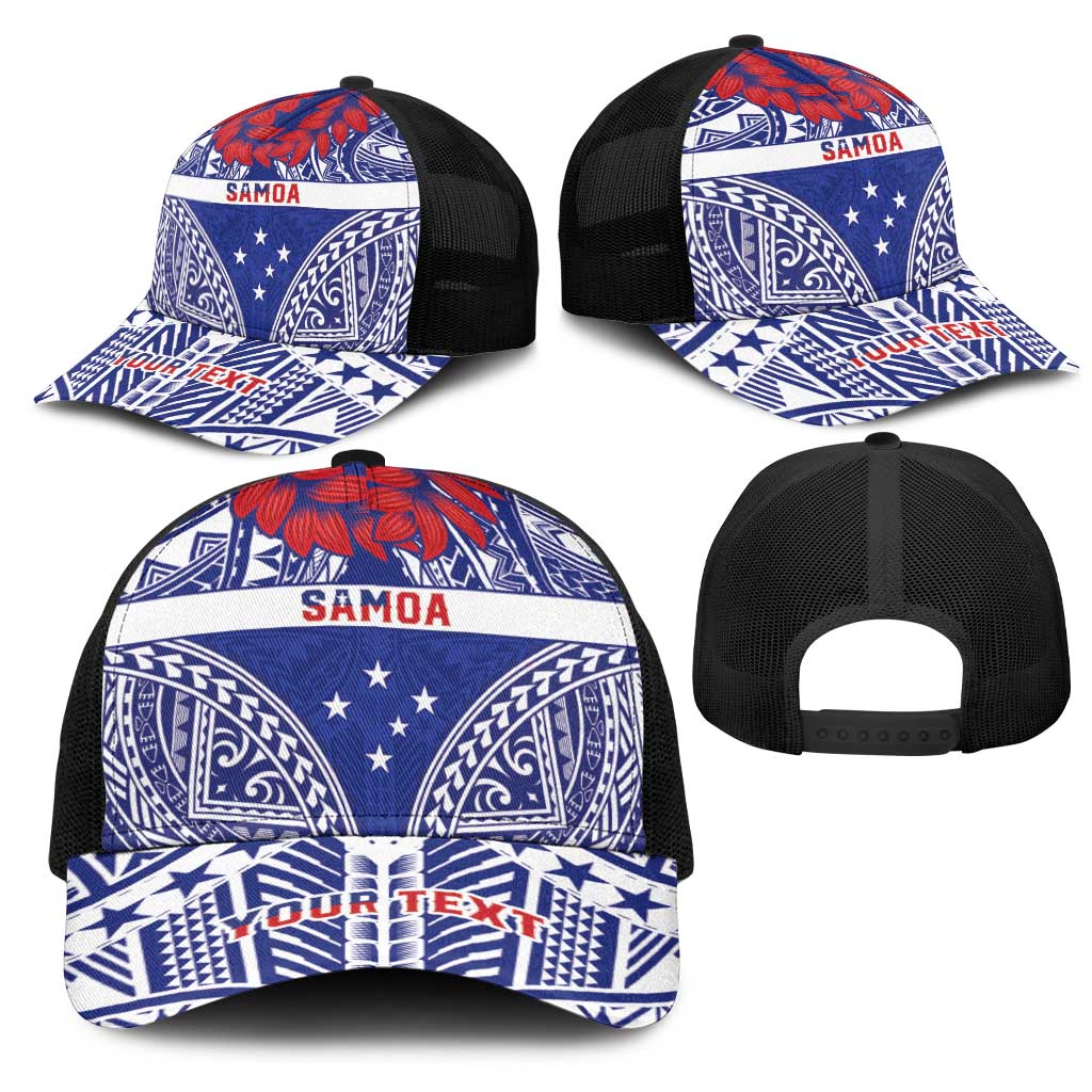 Personalised Toa Samoa Rugby Spirit Mesh Trucker Cap Blue Samoan Tribal Pattern LT9 - Polynesian Pride