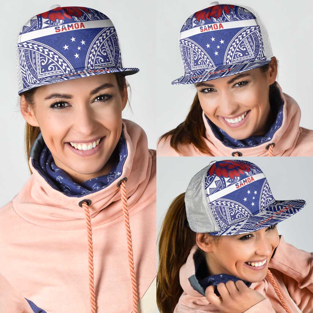 Personalised Toa Samoa Rugby Spirit Mesh Trucker Cap Blue Samoan Tribal Pattern LT9 - Polynesian Pride