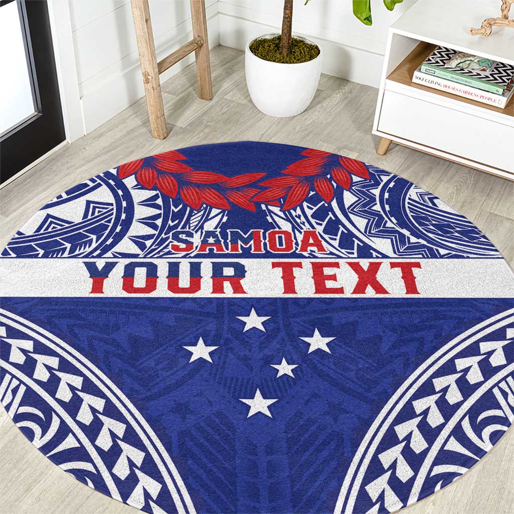 Personalised Toa Samoa Rugby Spirit Round Carpet Blue Samoan Tribal Pattern LT9 Blue - Polynesian Pride