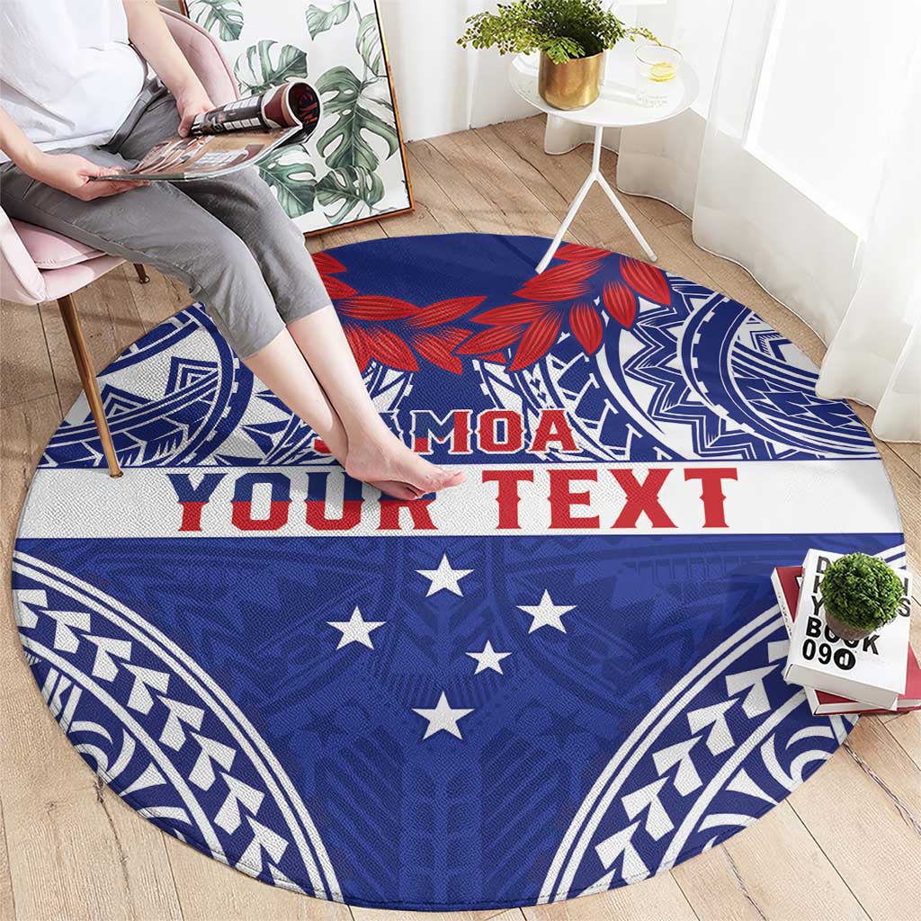 Personalised Toa Samoa Rugby Spirit Round Carpet Blue Samoan Tribal Pattern LT9 - Polynesian Pride