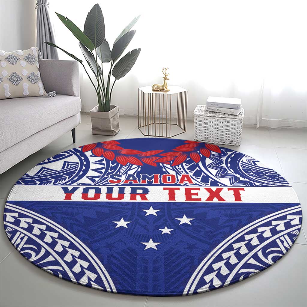 Personalised Toa Samoa Rugby Spirit Round Carpet Blue Samoan Tribal Pattern LT9 - Polynesian Pride