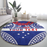 Personalised Toa Samoa Rugby Spirit Round Carpet Blue Samoan Tribal Pattern LT9 - Polynesian Pride