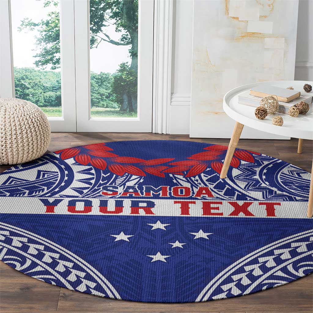 Personalised Toa Samoa Rugby Spirit Round Carpet Blue Samoan Tribal Pattern LT9 - Polynesian Pride