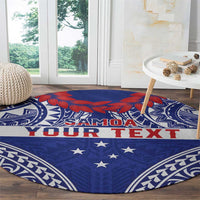 Personalised Toa Samoa Rugby Spirit Round Carpet Blue Samoan Tribal Pattern LT9 - Polynesian Pride