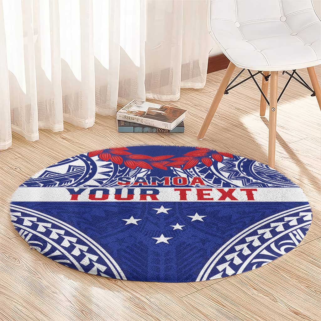 Personalised Toa Samoa Rugby Spirit Round Carpet Blue Samoan Tribal Pattern LT9 - Polynesian Pride