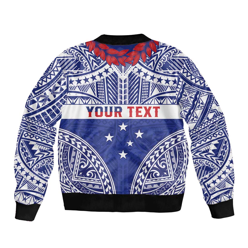 Personalised Toa Samoa Rugby Spirit Sleeve Zip Bomber Jacket Blue Samoan Tribal Pattern - Polynesian Pride