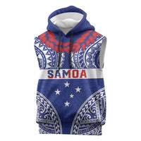 Personalised Toa Samoa Rugby Spirit Sleeveless Hoodie Blue Samoan Tribal Pattern - Polynesian Pride