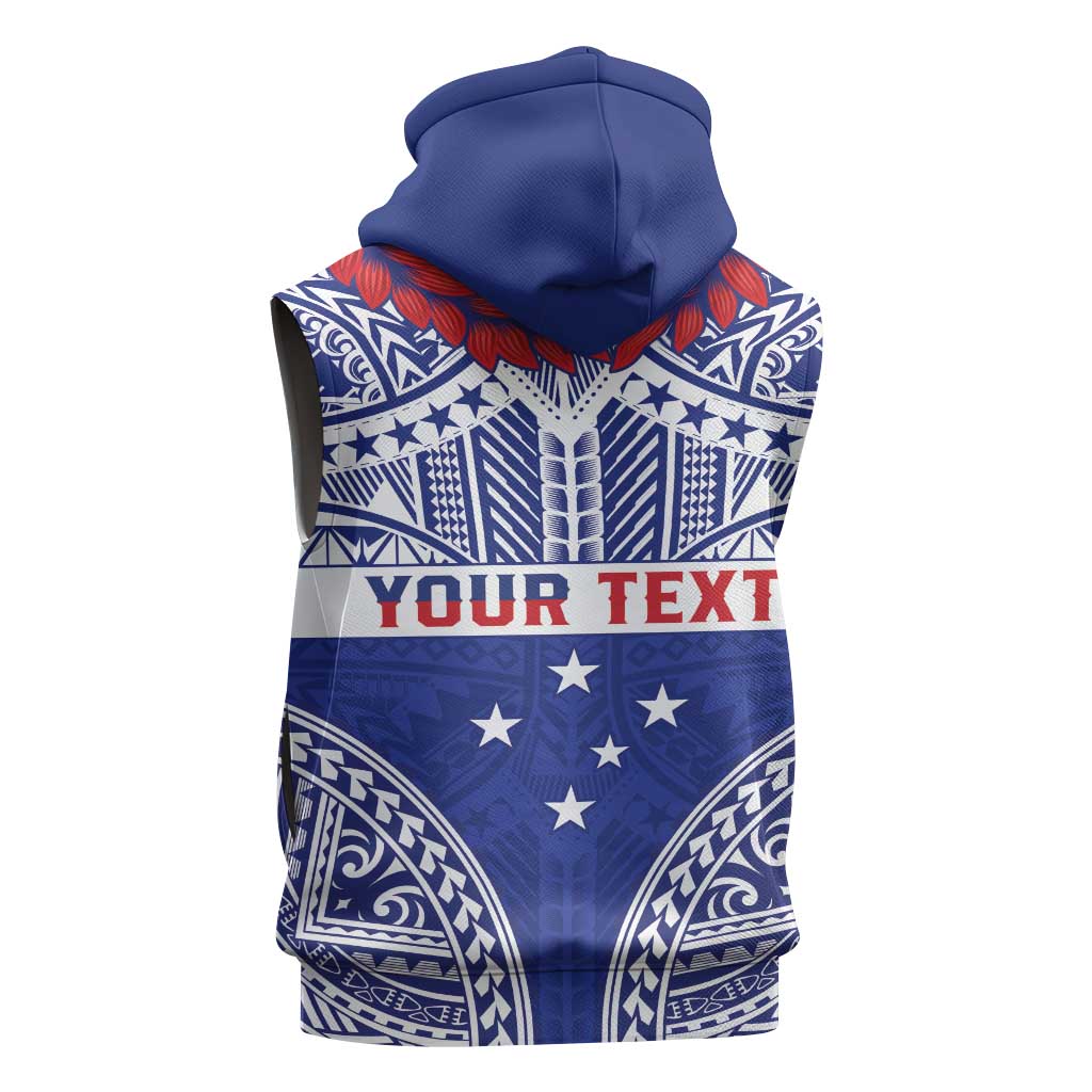 Personalised Toa Samoa Rugby Spirit Sleeveless Zip Hoodie Blue Samoan Tribal Pattern - Polynesian Pride