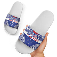 Personalised Toa Samoa Rugby Spirit Slide Sandals Blue Samoan Tribal Pattern - Polynesian Pride