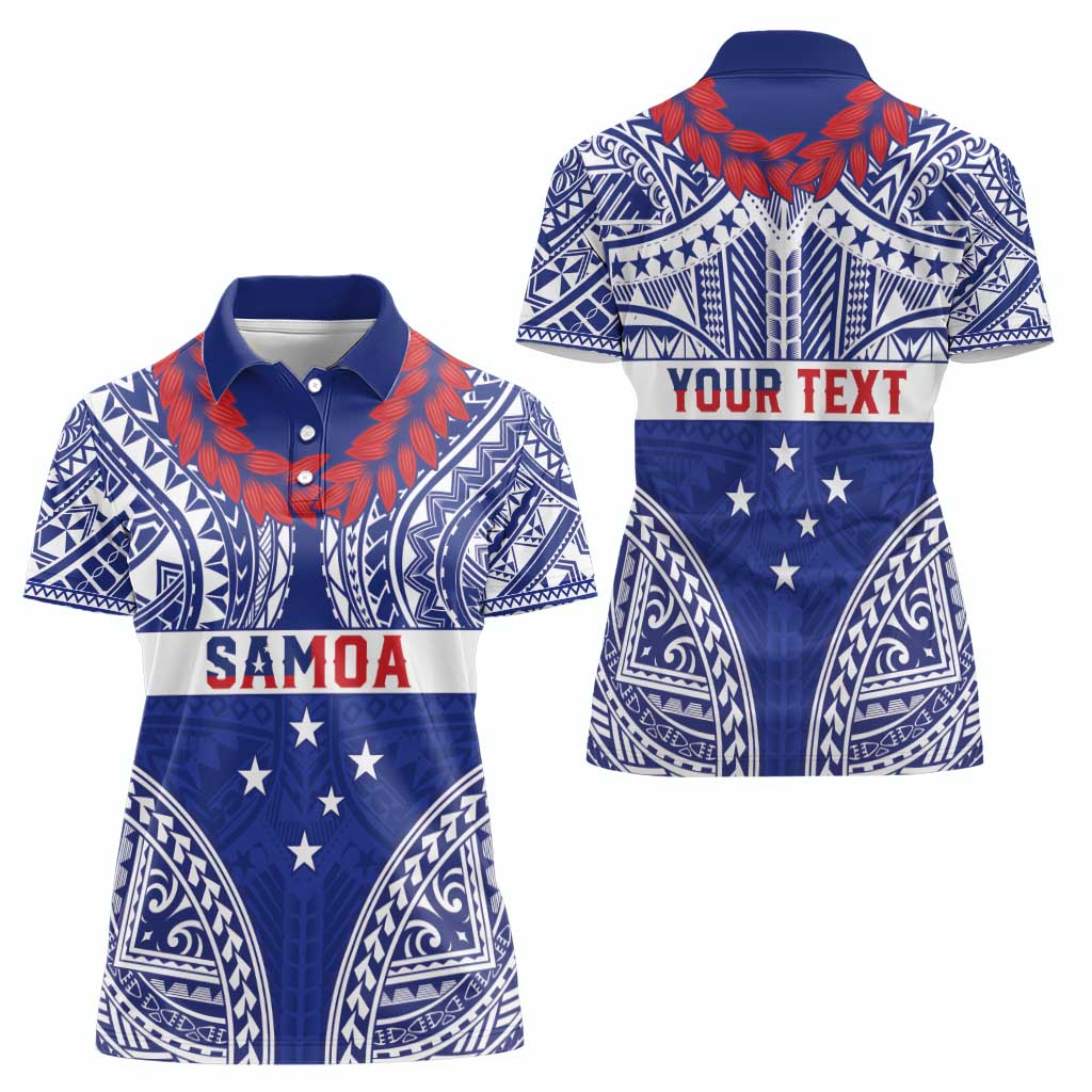 Personalised Toa Samoa Rugby Spirit Women Polo Shirt Blue Samoan Tribal Pattern - Polynesian Pride