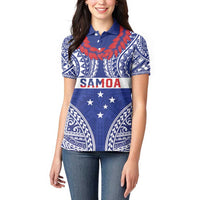 Personalised Toa Samoa Rugby Spirit Women Polo Shirt Blue Samoan Tribal Pattern - Polynesian Pride