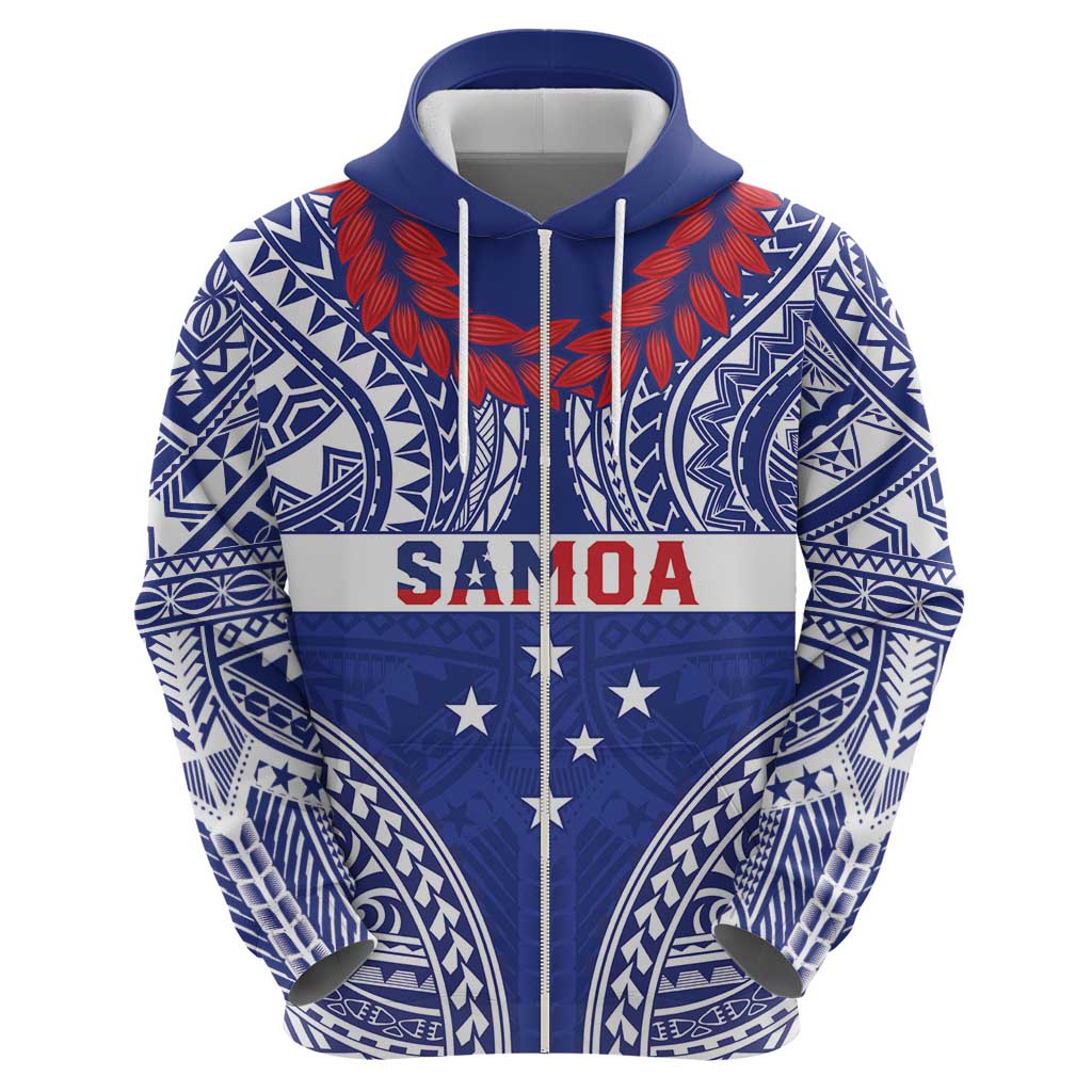 Personalised Toa Samoa Rugby Spirit Zip Hoodie Blue Samoan Tribal Pattern - Polynesian Pride