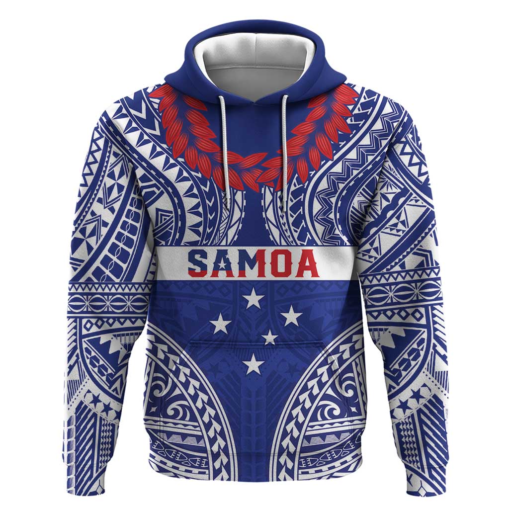Personalised Toa Samoa Rugby Spirit Zip Hoodie Blue Samoan Tribal Pattern - Polynesian Pride