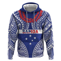 Personalised Toa Samoa Rugby Spirit Zip Hoodie Blue Samoan Tribal Pattern - Polynesian Pride
