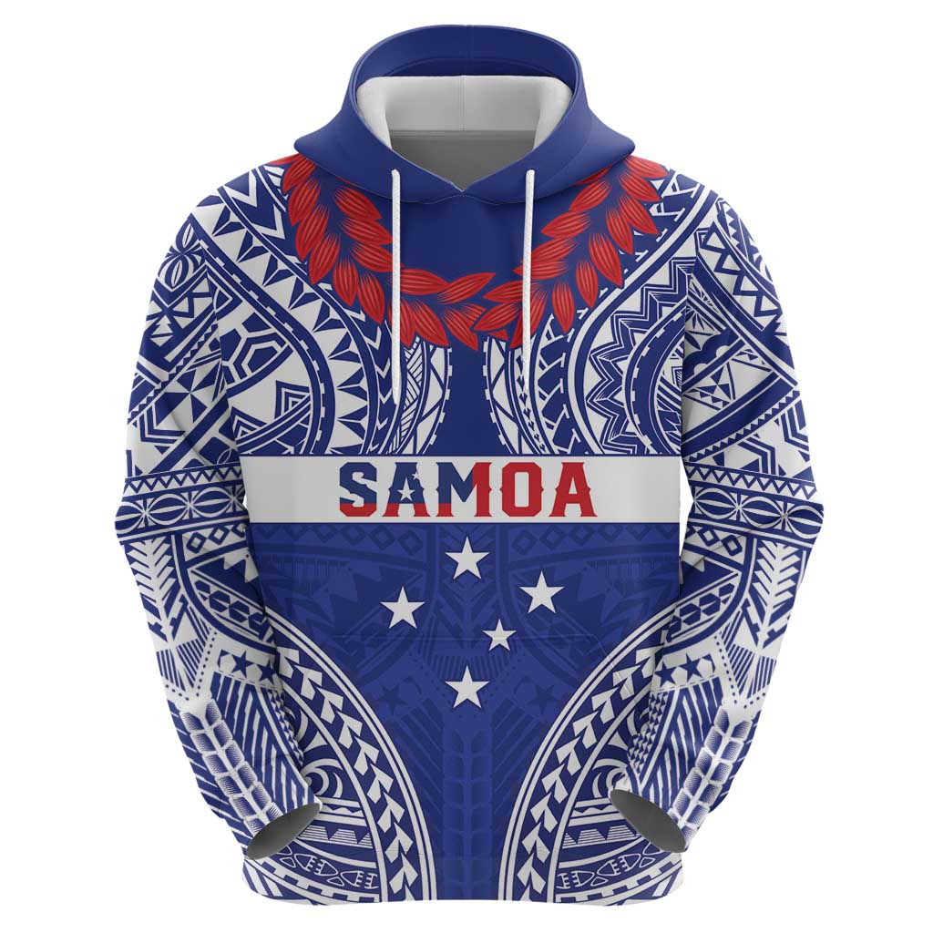 Personalised Toa Samoa Rugby Spirit Zip Hoodie Blue Samoan Tribal Pattern - Polynesian Pride