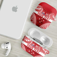 Personalised Toa Samoa Rugby Spirit AirPods Case Red Samoan Tribal Pattern - Polynesian Pride
