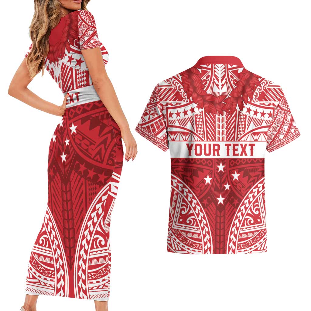 Personalised Toa Samoa Rugby Spirit Couples Matching Short Sleeve Bodycon Dress and Hawaiian Shirt Red Samoan Tribal Pattern LT9 - Polynesian Pride